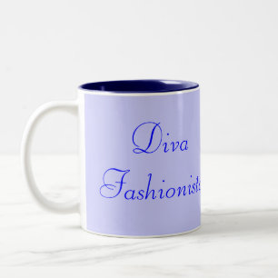 Diva fashionista in blauw tweekleurige koffiemok