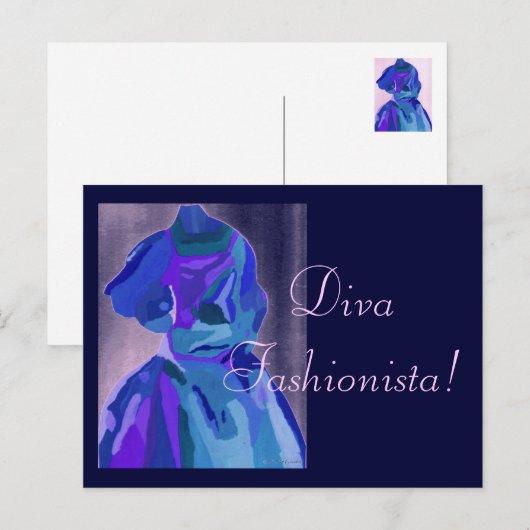 Diva fashionista in Blue I Briefkaart (Voorkant / Achterkant)