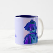 Diva fashionista in Blue I Tweekleurige Koffiemok (Voorkant rechts)