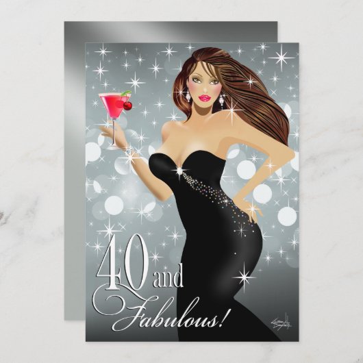 Diva Glam Bombshell 40th Birthday | zilver Kaart (Voorkant / Achterkant)