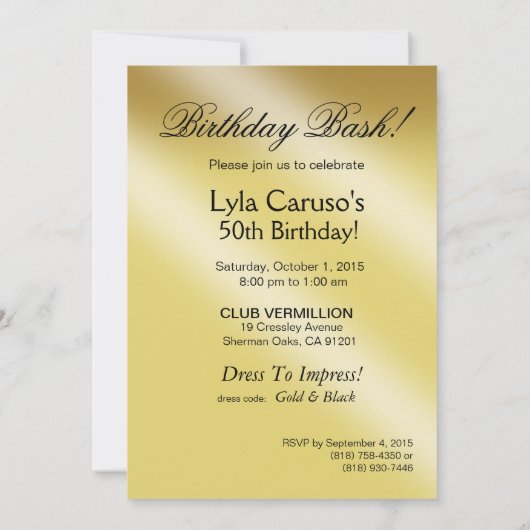 Diva Glam Bombshell 50th Birthday | goud Kaart (Achterkant)