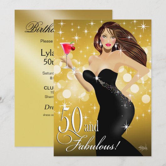 Diva Glam Bombshell 50th Birthday | goud Kaart (Voorkant / Achterkant)