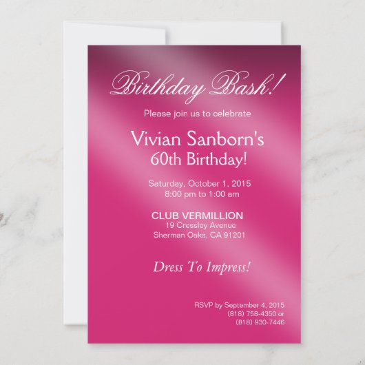 Diva Glam Bombshell 60th Birthday | fuchsia Kaart (Achterkant)