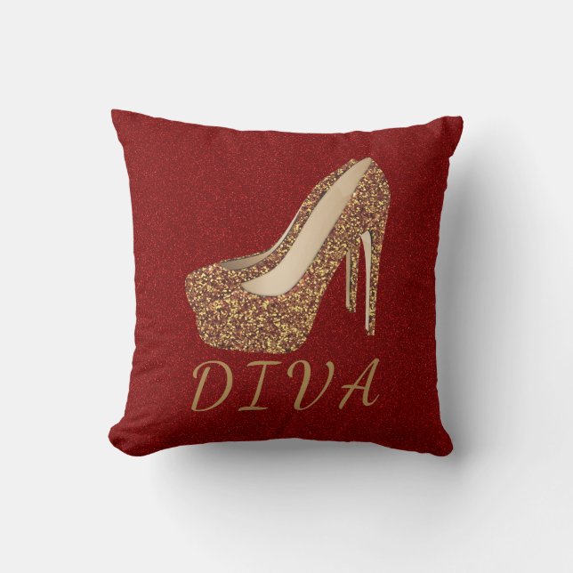 Diva Gold Glitter High Hiel Shoes Bling | Glam Red Kussen (Voorkant)