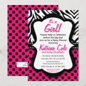 Diva Hot Pink Zebra Girl Baby shower Uitnodiging (Voorkant / Achterkant)