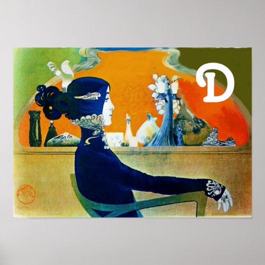 DIVA IN BLAUW/Beauty, Haar, Mode Monogram Poster (Voorkant)