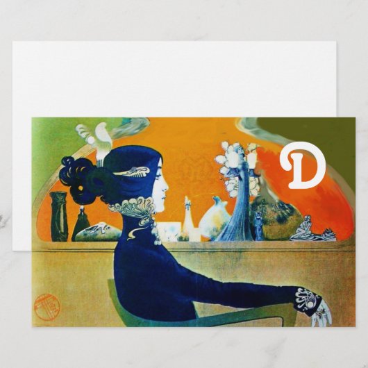 DIVA IN BLAUW, BEAUTY MODE MONOGRAM BRIEFPAPIER (Voorkant / Achterkant)