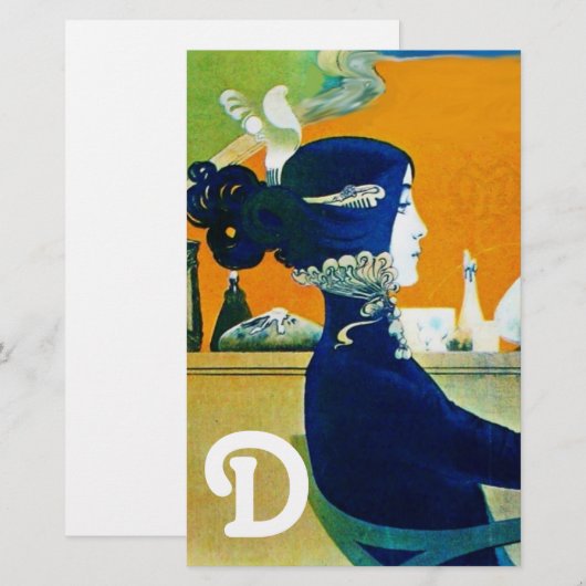 DIVA IN BLAUW, BEAUTY MODE MONOGRAM BRIEFPAPIER (Voorkant / Achterkant)