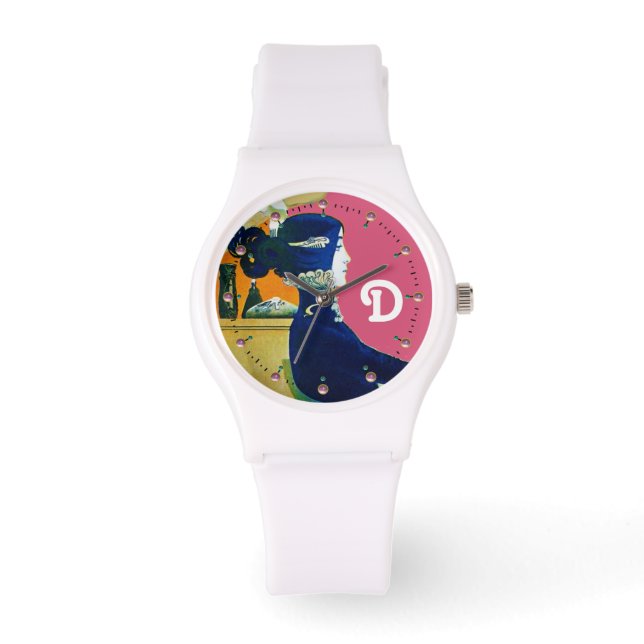 DIVA IN BLAUW, BEAUTY MODE MONOGRAM HORLOGE (Voorkant)