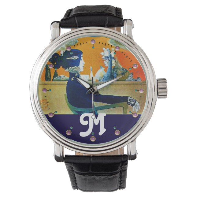DIVA IN BLAUW, BEAUTY MODE MONOGRAM HORLOGE (Voorkant)
