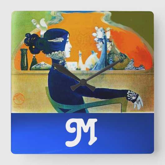 DIVA IN BLAUW, BEAUTY MODE MONOGRAM VIERKANTE KLOK (Voorkant)