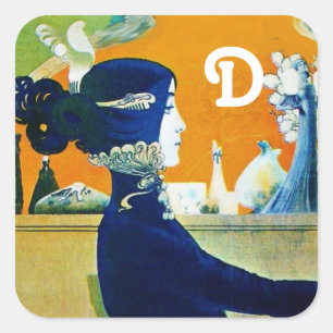 DIVA IN BLAUW, BEAUTY MODE MONOGRAM VIERKANTE STICKER