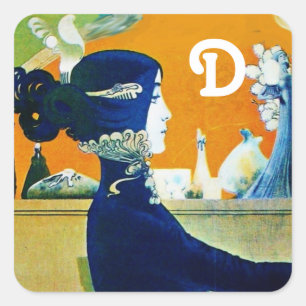 DIVA IN BLAUW, BEAUTY MODE MONOGRAM VIERKANTE STICKER