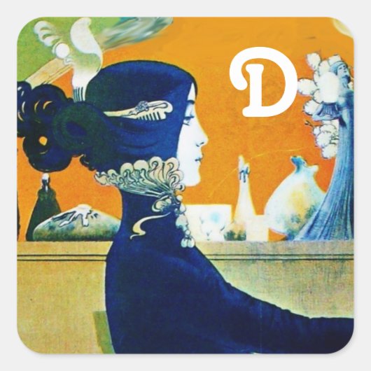 DIVA IN BLAUW, BEAUTY MODE MONOGRAM VIERKANTE STICKER (Voorkant)