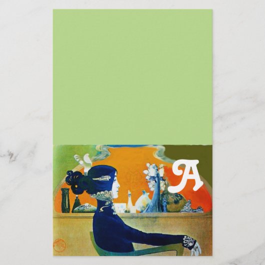 DIVA IN BLAUW , MODIEUZE MONOGRAM GROEN BRIEFPAPIER (Voorkant)