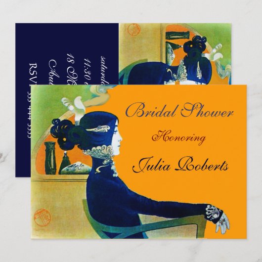 DIVA IN BLAUWE MONOGRAM VRIJGEZELLENFEEST PARTIJ KAART (Voorkant / Achterkant)