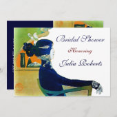 DIVA IN BLAUWE MONOGRAM VRIJGEZELLENFEEST PARTIJ KAART (Voorkant / Achterkant)