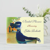 DIVA IN BLAUWE MONOGRAM VRIJGEZELLENFEEST PARTITY  KAART (Staand voorkant)