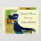 DIVA IN BLAUWE MONOGRAM VRIJGEZELLENFEEST PARTITY  KAART (Voorkant / Achterkant)