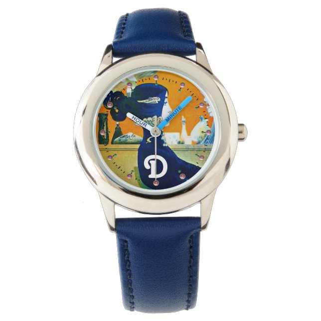 DIVA IN BLUE ,BEAUTY FASHION MONOGRAM HORLOGE (Voorkant)