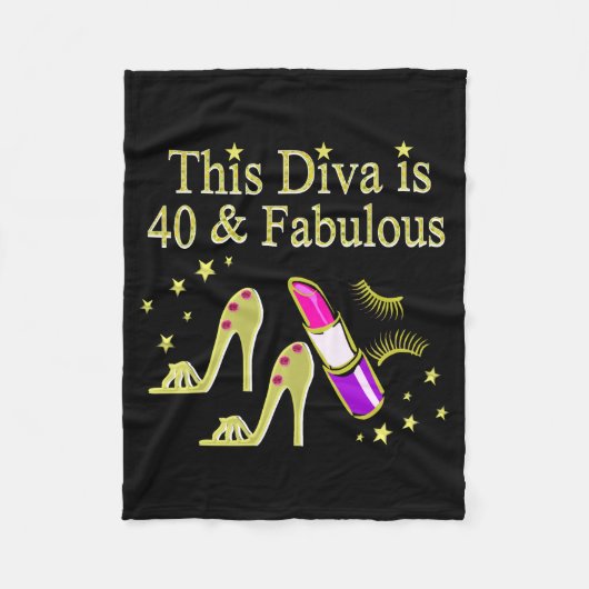 DIVA IS 40 EN FANTASTISCH GOUDEN HOGE HAK ONTWERP FLEECE DEKEN (Voorkant)
