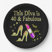 DIVA IS 40 EN FANTASTISCH GOUDEN HOGE HAK ONTWERP PAPIEREN BORDJE (Voorkant)