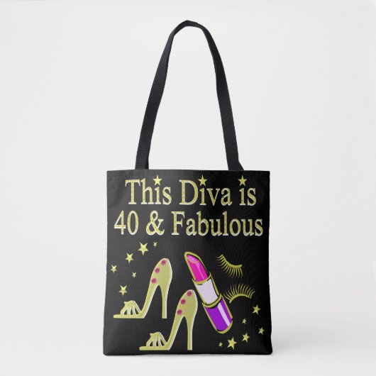 DIVA IS 40 EN FANTASTISCH GOUDEN HOGE HAK ONTWERP TOTE BAG (Voorkant)