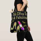 DIVA IS 40 EN FANTASTISCH GOUDEN HOGE HAK ONTWERP TOTE BAG (Dichtbij)