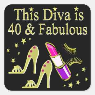 DIVA IS 40 EN FANTASTISCH GOUDEN HOGE HAK ONTWERP VIERKANTE STICKER