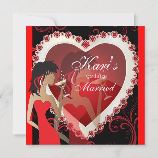 Diva Meidenavond uit in een Jewel Heart Red Kaart (Voorkant)