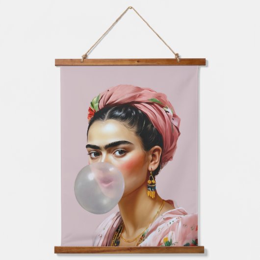 Diva met bloemensjaal blazen bubble gum hangend wandkleed (Voorkant)