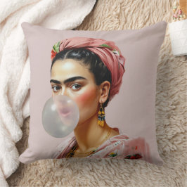 Diva met bloemensjaal blazen bubble gum kussen