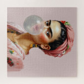 Diva met bloemensjaal blazen bubble gum legpuzzel (Horizontaal)