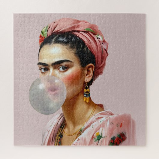 Diva met bloemensjaal blazen bubble gum legpuzzel (Verticaal)