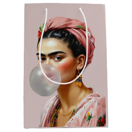 Diva met bloemensjaal blazen bubble gum medium cadeauzakje