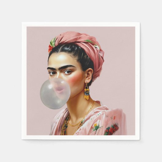 Diva met bloemensjaal die bubbelgom blaast servet (Voorkant)
