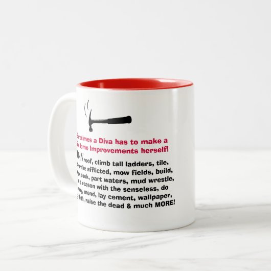 "Diva met een Pet ToolBelt en Tiara Hard" Tweekleurige Koffiemok (Voorkant links)