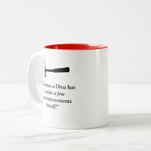 Diva met een toolBelt / maakt thuisverbeteringen!  Tweekleurige Koffiemok (Voorkant links)