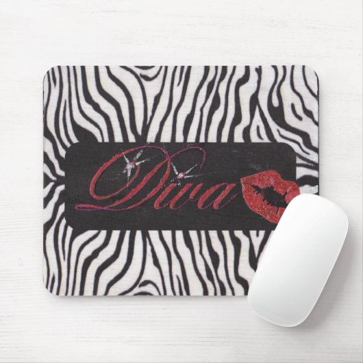 Diva met zwarte en witte zebra print Mousepad Muismat (Met muis)