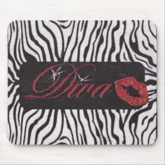 Diva met zwarte en witte zebra print Mousepad Muismat