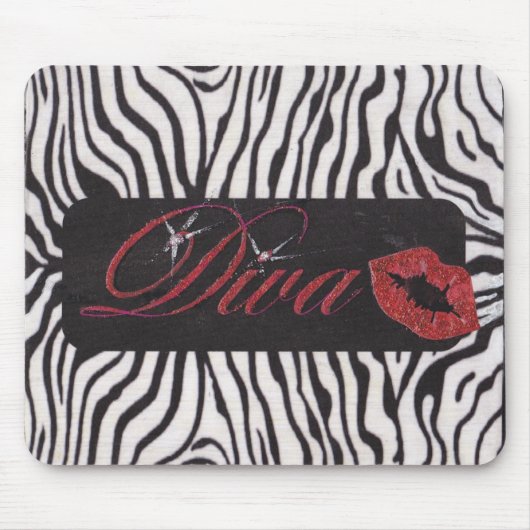 Diva met zwarte en witte zebra print Mousepad Muismat (Voorkant)