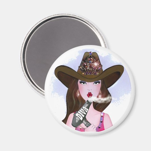 "Diva of a Cowgirl" Hair Stylist Magneet (Voorkant / Achterkant)