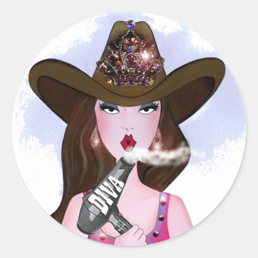 "Diva of a Cowgirl" Hair Stylist Ronde Sticker (Voorkant)