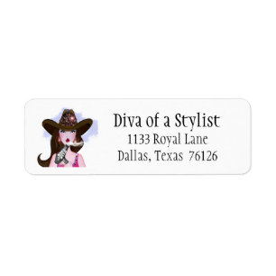 "Diva+of+a+Stylist" Cowgirl Return-adreslabels Etiket