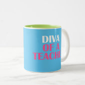 "DIVA OF A TEACHER"-MOK met tweetonige KOFFIE Tweekleurige Koffiemok (Voorkant rechts)