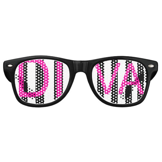 Diva Pink Adult Aviator Party tinten, wit Retro Zonnebril (Voorkant)