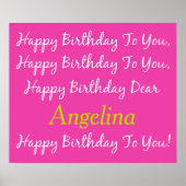 Diva Pink and White Birthday Song Personalized Poster (Voorkant)