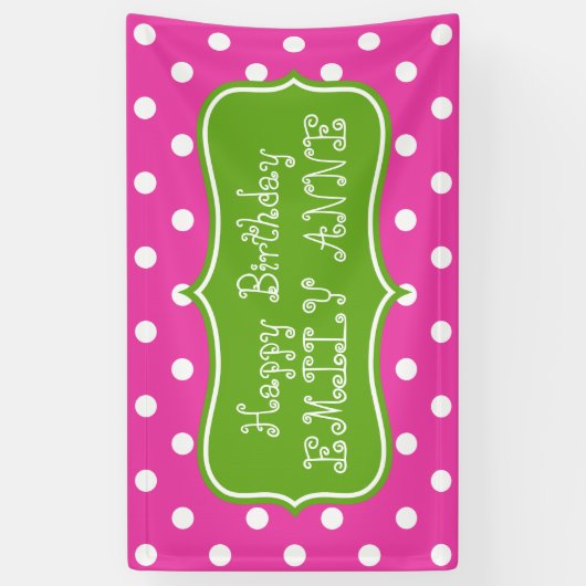 Diva Pink en Green Apple Polka Dot gepersonaliseer Spandoek (Verticaal)