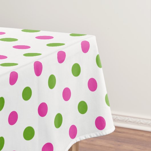 Diva Pink en Green Apple Polka Dots on White Tafelkleed (Voorbeeld)