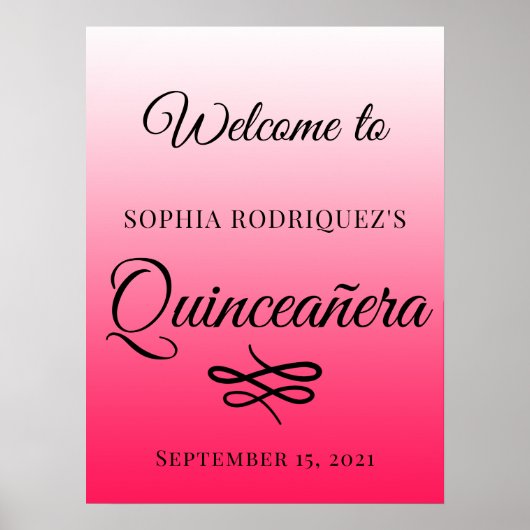 Diva Pink Quinceañera 15th Birthday Welcome Poster (Voorkant)